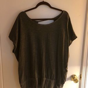 Grey open back banded waist top